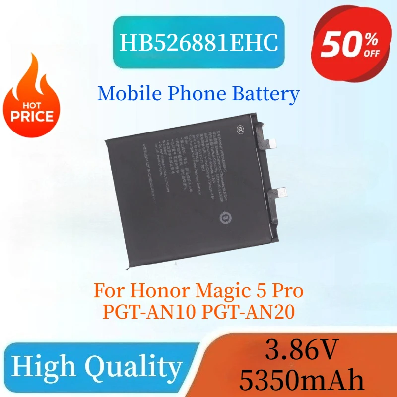 

New Mobile Phone Battery HB526881EHC 3.86V 5350mAh For Honor Magic 5 Pro PGT-AN10 PGT-AN20 Replaceable Batteries