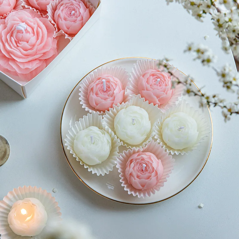 6 pz/scatola Fatti A Mano Fiore di Peonia Aromaterapia Set di Candele Cera di Soia Aromaterapia Decorazione Della Casa Festa della Mamma Regali di San Valentino