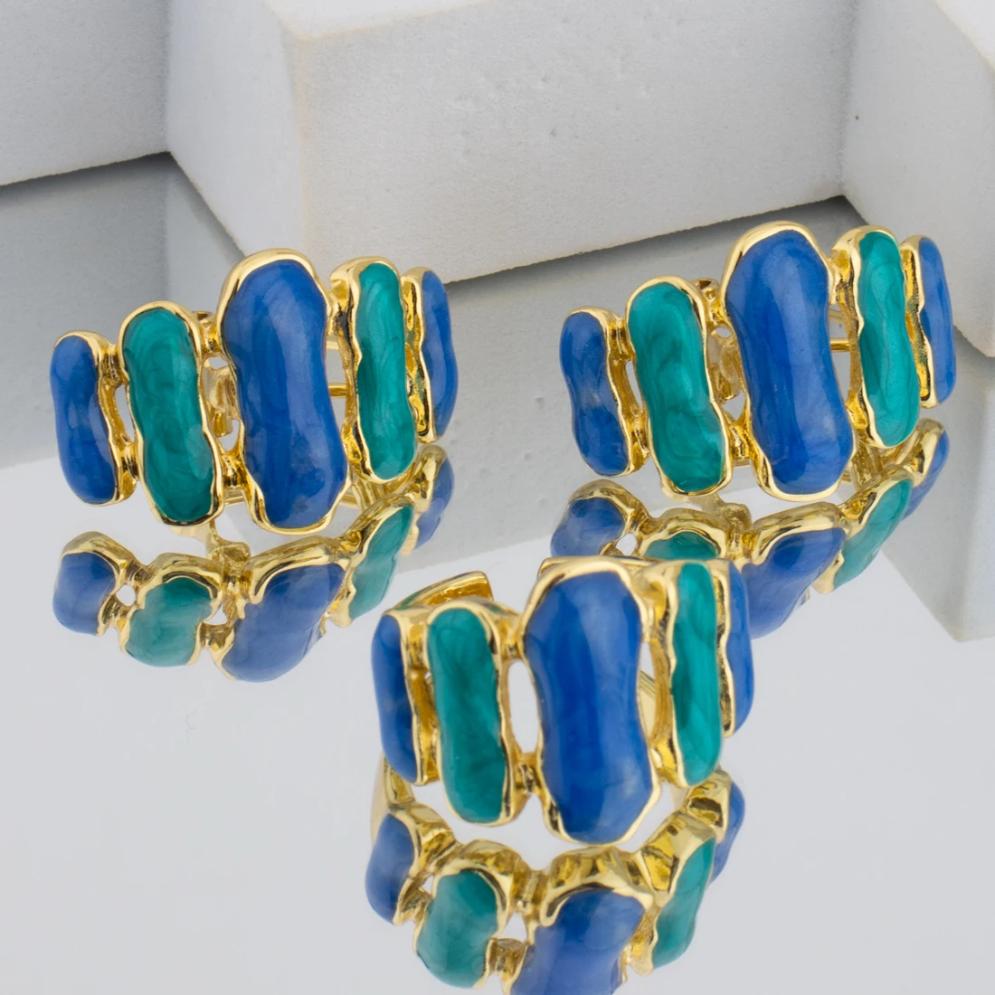 Dubai Metal Earrings Ring Set For Dopamine Color Gold Color Earring Adjustable Open Ring Female Fashion Jewelry Gift For Party