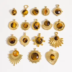 2Pcs Stainless Steel 25 Style Retro Tiger Eye Stone Natural Stone Pendant Charms DIY Necklace Bracelet Jewelry Wholesale