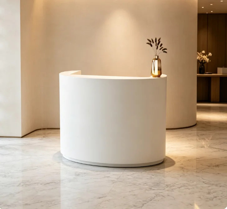 Simple modern curved convertible panel wooden reception desk with storage space