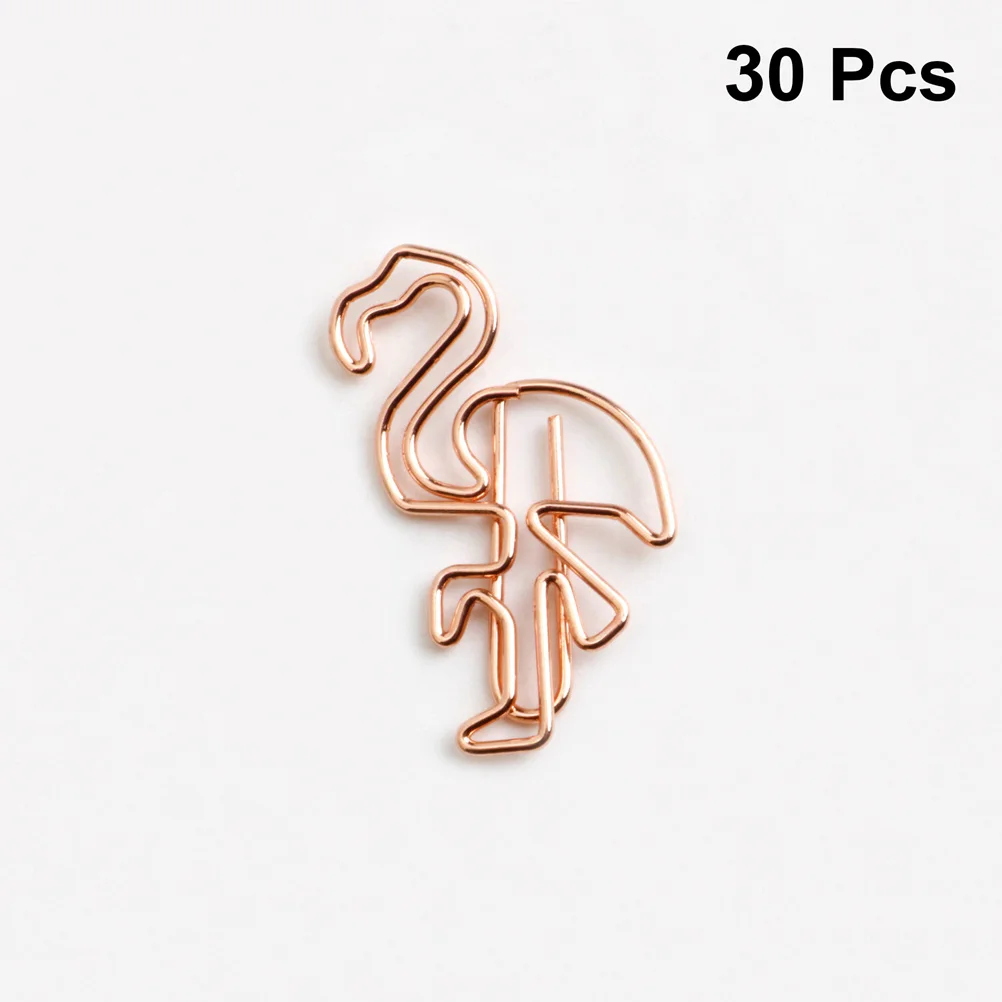 

30Pcs Metal Bookmark Paper Clips Flamingo Shape Creative File Clamps Document Organizer Lovely Plating Paperclips Office