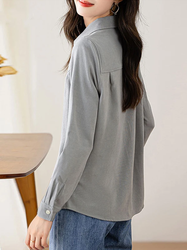 루즈핏 롱 슬리브 여성 봄 신상 싱글 버튼 솔리드 컬러 브루드 폴리에스터 편안하고 통기성 좋은 한국 스타일