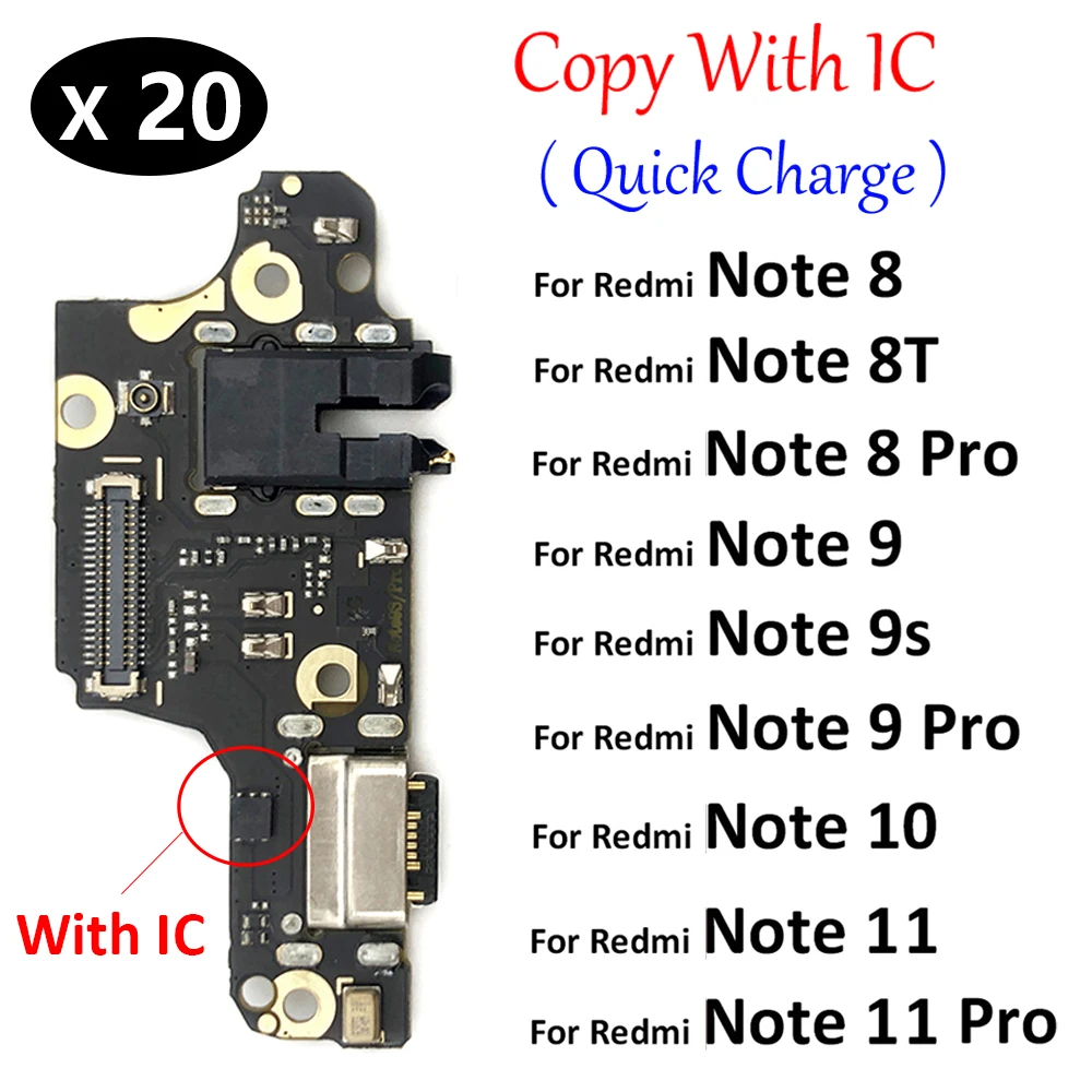 

20Pcs USB Port Jack Dock Connector Charging Board Flex Cable For Xiaomi Poco X3 Pro M3 Redmi Note 8 8T 9S 9 Pro 10 11 Pro 4G 5G