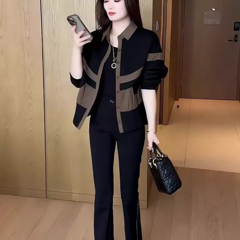 2025 Spring and Autumn New Loose Slim Contrasting Women's Thin Jacket Top Polo Collar Splicing Fashionable Age-reducing Jacket