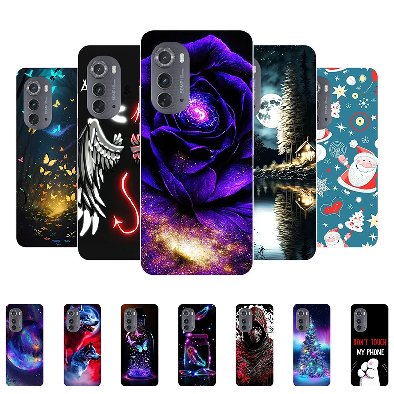 For Motorola Moto Edge 2022 Case Silicone Soft Flower Wolf Black Bumper Case for Moto Edge Gen.3 Edge2022 EdgeGen.3 Back Cover