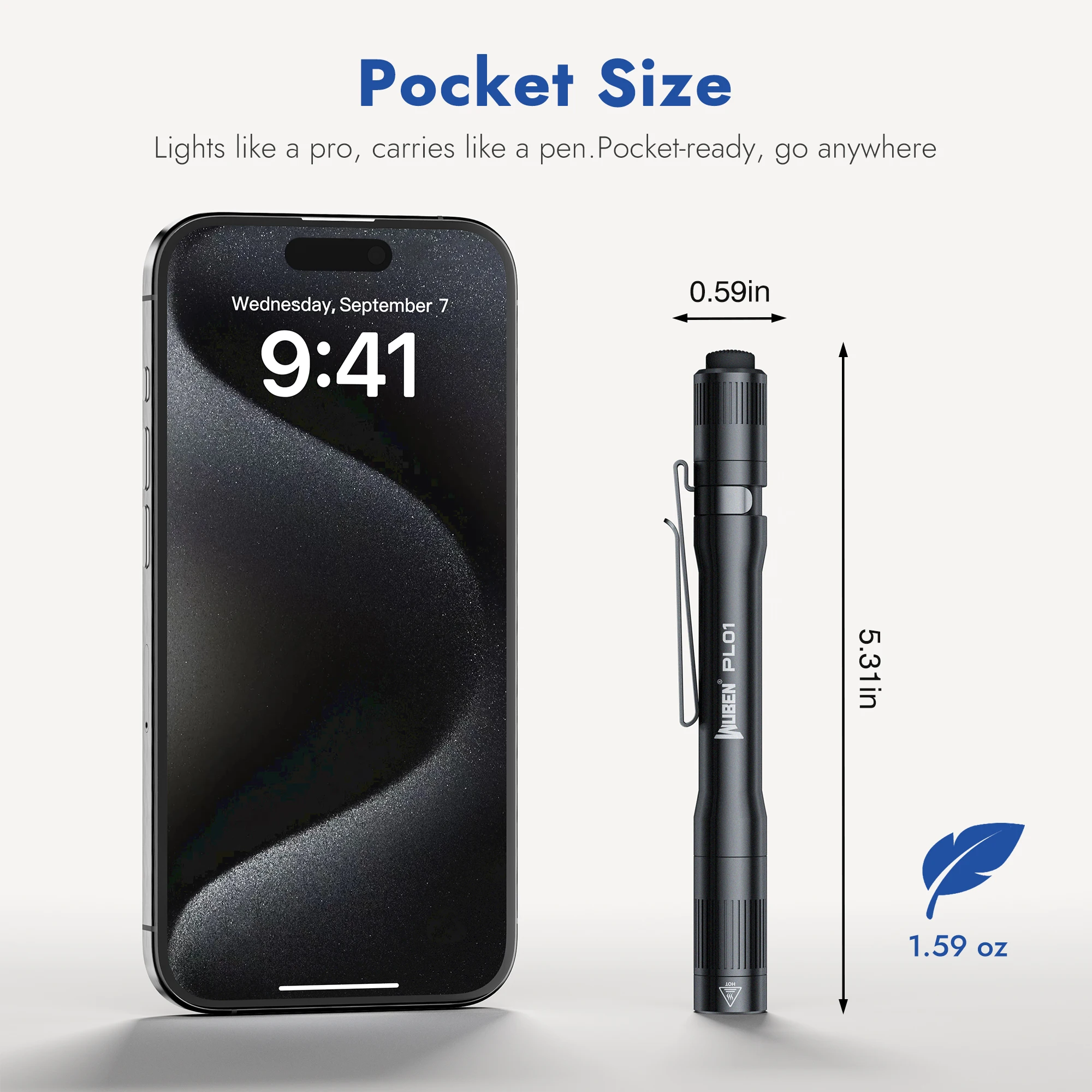 WUBEN PL01 Featherlight EDC Pen Flashlight 650 Lumens 5000K CRI90 4 Modes Rechargeable AAA IP68 Waterproof Dual Clip Tactical