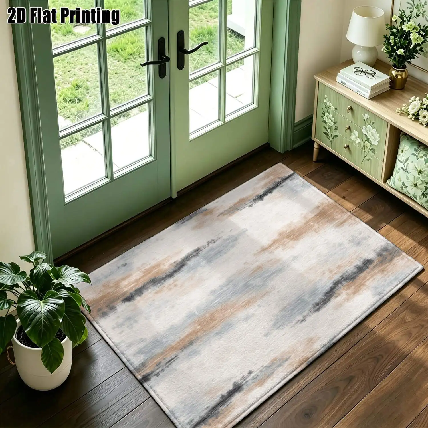 1Pc 2D Printed Nordic Abstract Art Carpet, Blue & Brown, Machine Washable, Multi-Use for Home Decor, Multiple Sizes