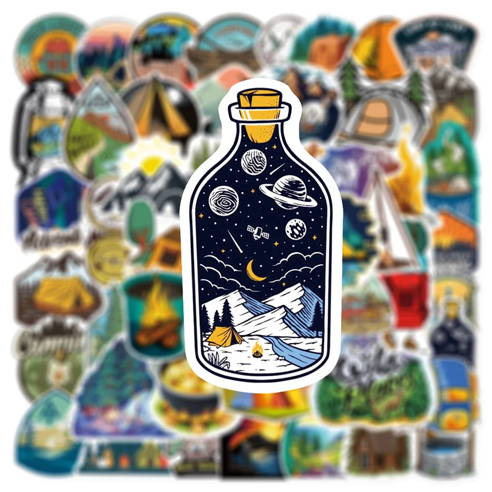 10/30/50pcs Forest Hiking Camping Stickers Outdoor Travel Scenery Decal Waterproof DIY Water Bottle Phone Laptop Vinyl Sticker