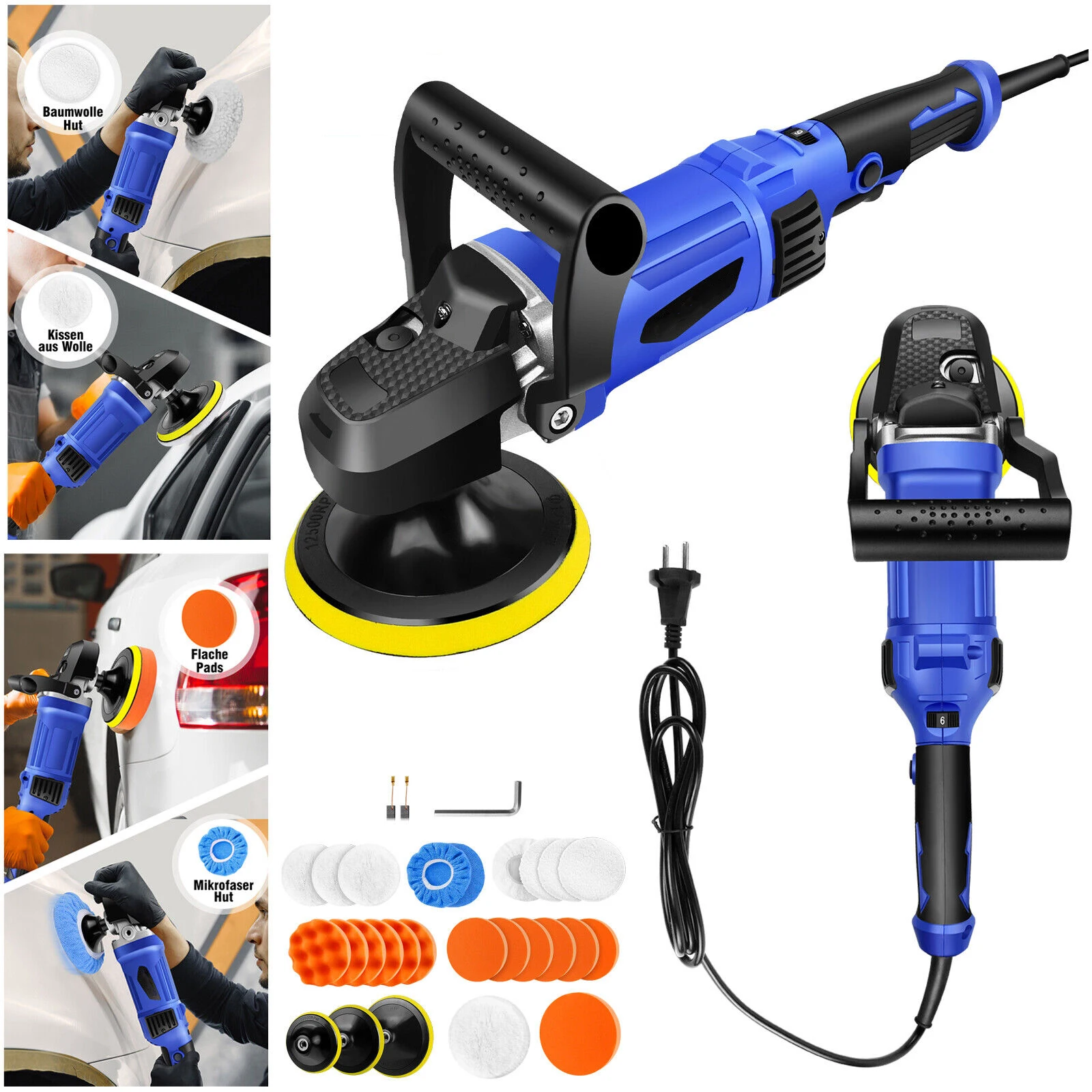 Electric Dual Action Polisher for Car, 1400W Electric Polishing Machine, 800-3500 RPM, 150-180mm, 6 Variable Speed Control