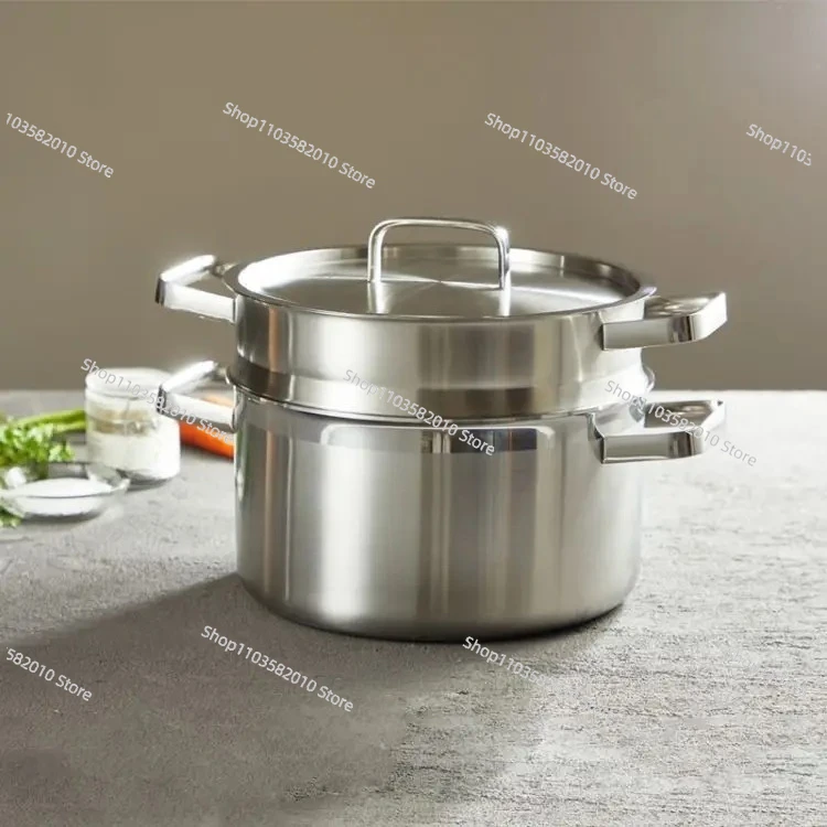 2 Tier Food Steamer with Basket, 304 Stainless Steel Double Layer Steamer Pot Set, Tamale Dumpling Seafood Steaming Cooker