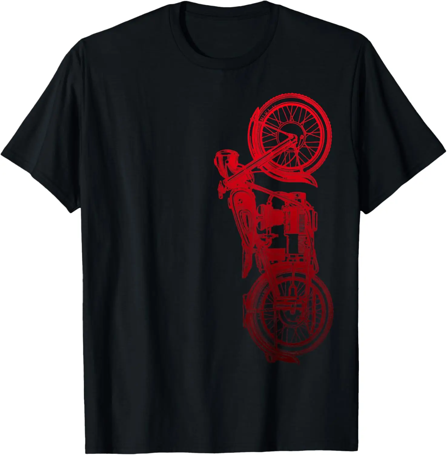Classic Biker Vintage Retro Black Motorcycle Red T-Shirt 100% Cotton Trendy Y2K Short-Sleeve Tee-Soft, Quick-Drying,