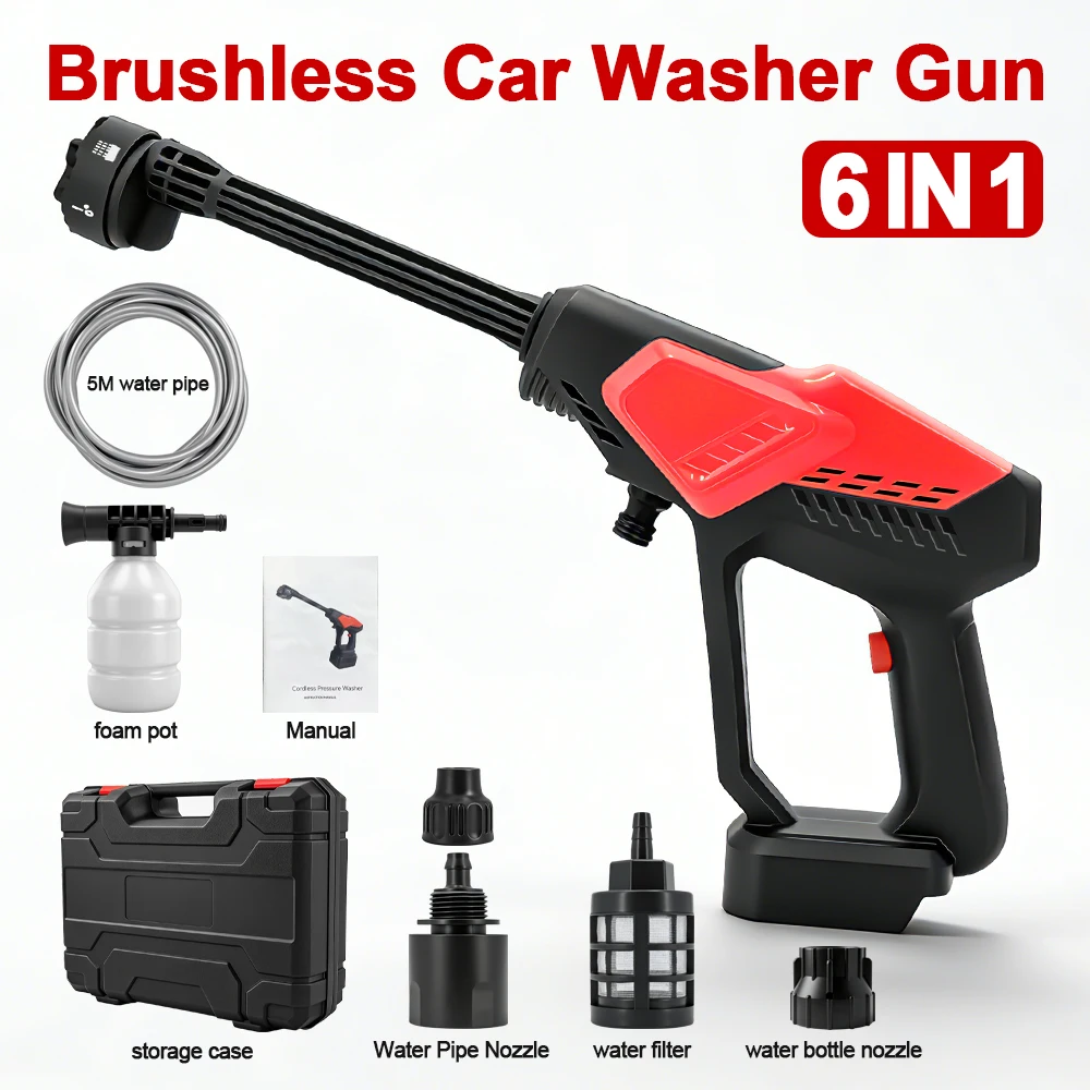 

6IN1 High Pressure Electric Water Spray Gun Car Garden Washer Tool Car Wash Gun HomeYard Tool for Makita Battery Pin(NO Battery)