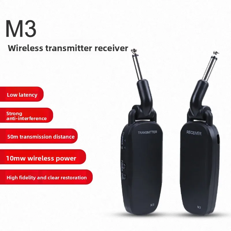 2.4G Wireless Guitar/Bass Transmitter Receiver System Rechargeable 6 Channels Audio Transmitter for Electric Guitar Bass