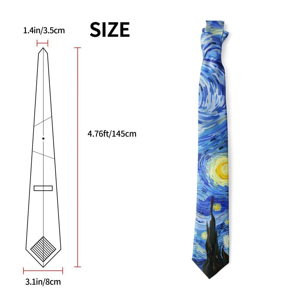 Starry Night Van Gogh Neckties Abstract Art Oil Painting Retro Men Women Polyester Tie Business Party Casual Shirt Accessories