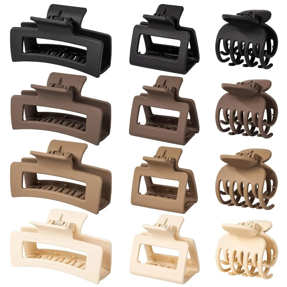 Medium Hair Clips for Women - 3 Styles Small Hair Claw Clips for Thin Thick Hair, Natural Color