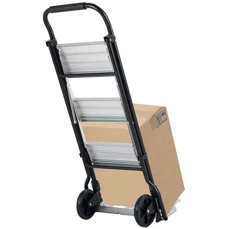 l Warehouse/supermarket/home Small Hand Trolley 80 Kg Loading Capacity Durable Foldable Ladder Cart 2 Steps Tools Pneumatic Whe