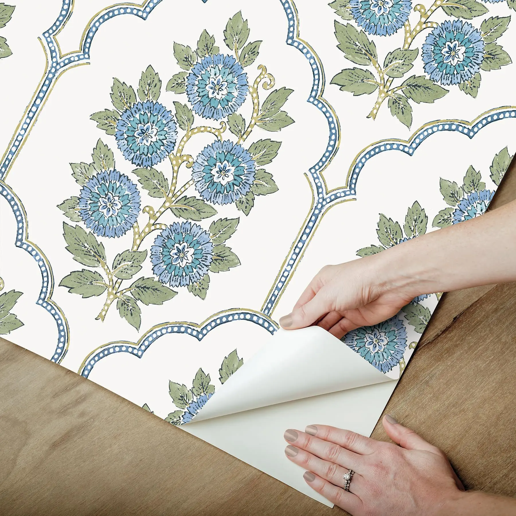 Boho Vintage Blue Floral Self Adhesive Wallpaper Moroccan Geometric Removable Waterproof Wall Sticker for Cabinet Home Decor