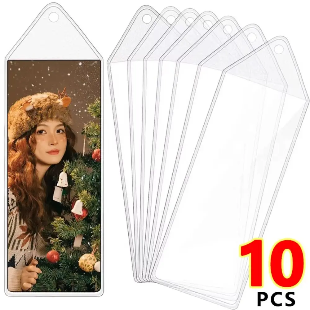 10Pcs PVC Bookmark Sleeves with Hole Double-Sided Clear DIY Photo Bookmark Holder DIY Photo Bookmarks Bookmarks Protective Cover