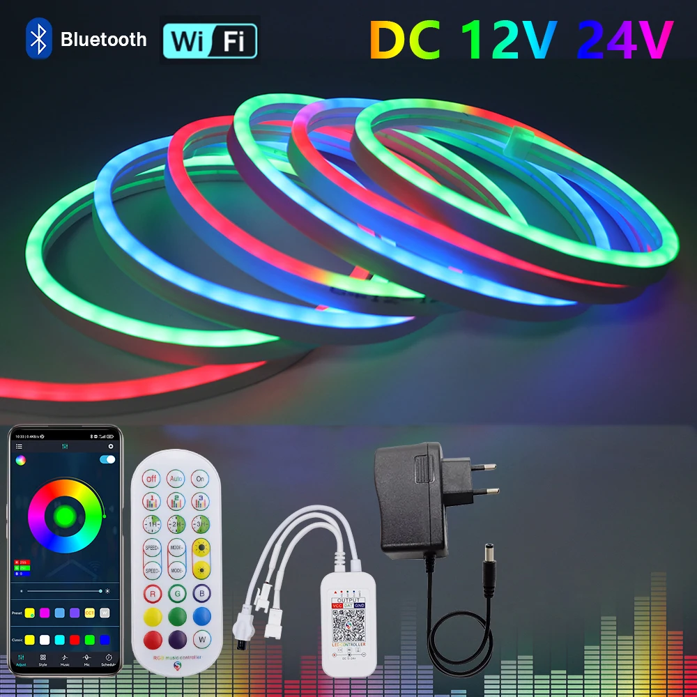 

RGBIC Neon Strip 12V 24V 96LEDs/M Tuya Smart Life WiFi Bluetooth Dream Color Waterproof Chasing Effect Flexible Neon Light Strip