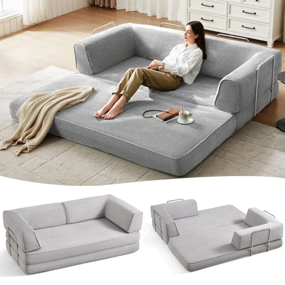 

79 Convertible Sofa Bed Sleeper Sofa Compression Folding Loveseat Sleeper Foldable Corduroy Couch Bed for Living Room Bedroom M