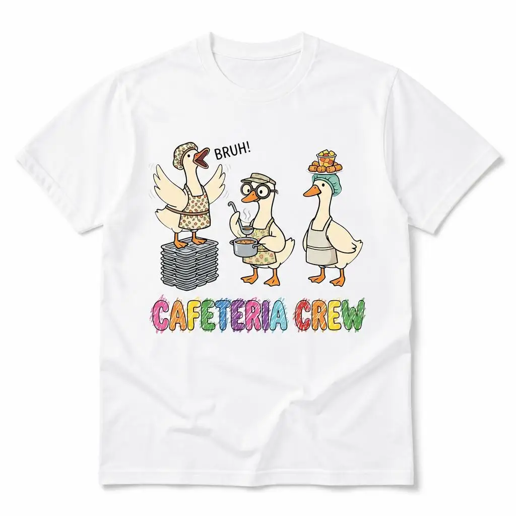 First Day of School Lunch Lady Cafeteria Crew Goose T Shirt 100% Cotton Clothing Short Sleeve Round Collar Tees Graphic T-Shirt