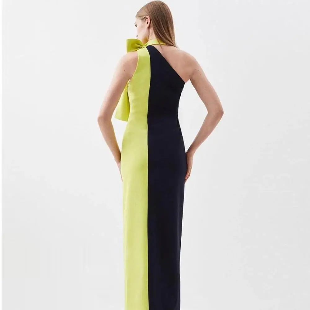 Color Block One Shoulder Prom Dress Mouwloze Avondjurk Met Enkellange Zomer Vrouwen Trouwjurk 2024