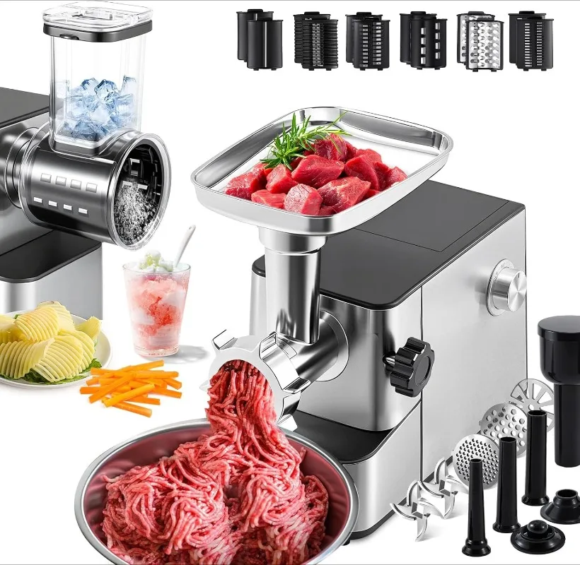 

Электрическая мясорубка максимальной мощности 3200 Вт, сверхмощная бритва для льда и измельчитель овощей, 2 лезвия, 3 пластины, колбасные трубки и ку