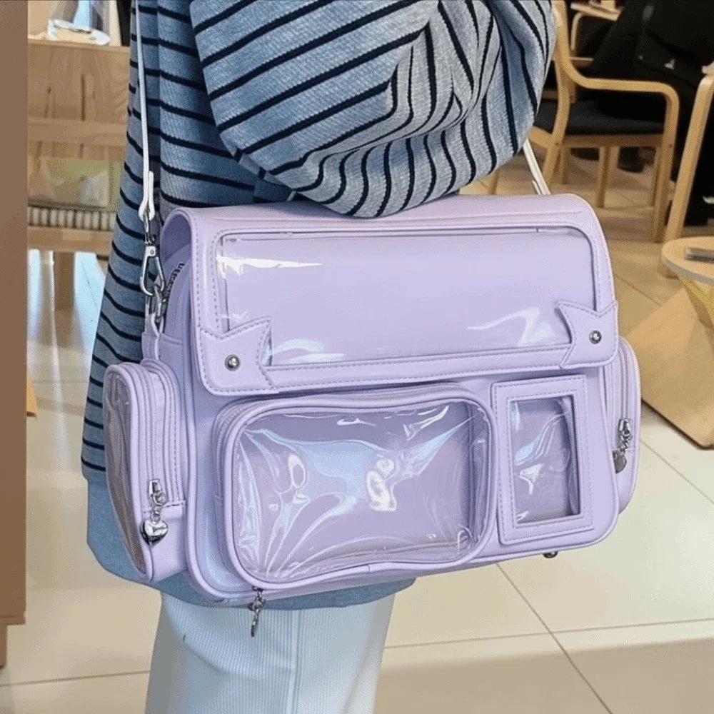Transparent Convertible Ita Backpack PVC PU Leather Kawaii Uniform Bag Ita Solid Color Large Capacity Clear Window Plushie Bag