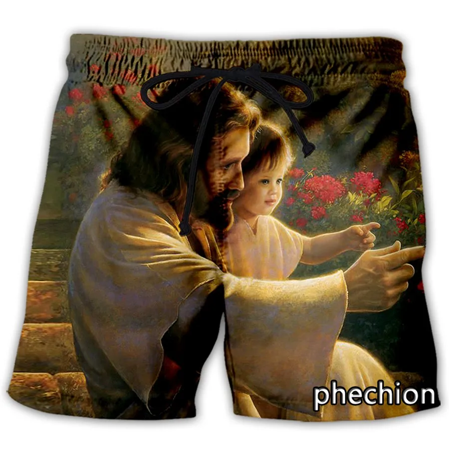 Phechion Nieuwe Mode Heren/Dames Jezus Christus 3d Print Casual Shorts Nieuwigheid Streetwear Heren Losse Sportshorts L89