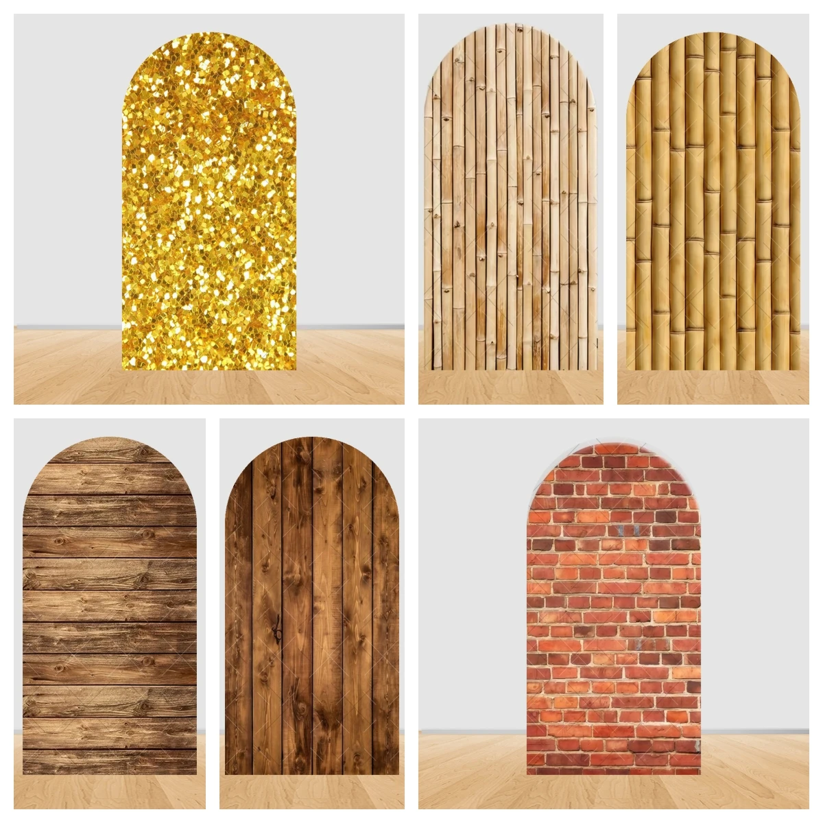 

Rustic Wood Brick wall Arch Background Cover Spandex Fitted Wedding Backdrop for Birthday Party Baby Shower Banquet Decor