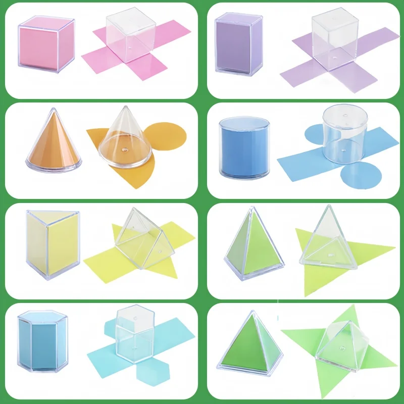 8Pcs Montessori Math Transparent 3D Geometry Building Block Learning Toy Teaching Aids 3D Spatial Thinking Sensory Puzzle Toys