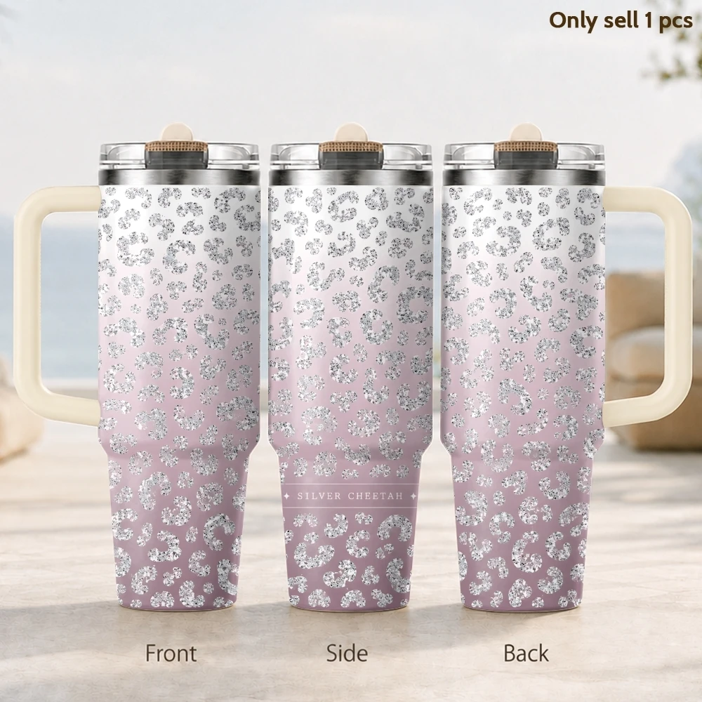 Ombre Pink Leopard Print Vacuum Flasks 40oz Thermal Tumbler Stainless Steel Insulated Water Portable Mug Cup