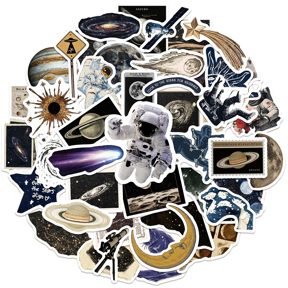 50 Stück Vintage Planeten-Astronauten-Zeitungsaufkleber Scrapbook Laptop Gitarre Schreibwaren DIY Wasserfeste Aufkleber Abziehbilder Kinderspielzeug