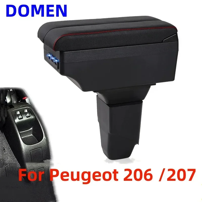 NEW For Peugeot 206 /207 Armrest box Central Store Content With Retractable Cup Hole Large Space Dual Layer USB Charging