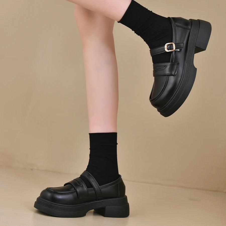 Plus Size 41 Women Leather Shoes Round Toe Mary Janes Shoes Black Girls Student School Shoes Low Heels Lolita Shoes Oxford