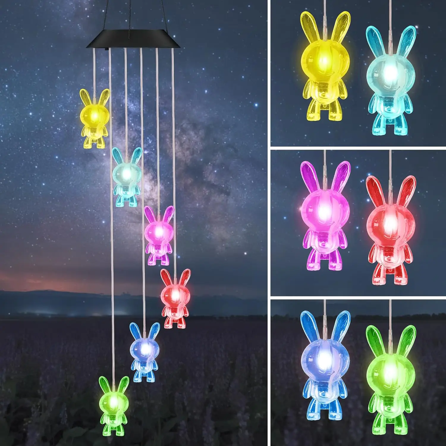 Colorful Christmas Solar Wind Chimes Outdoor Waterproof Color Changing Purple Lights Easter Decorations Memorial Windchimes Win