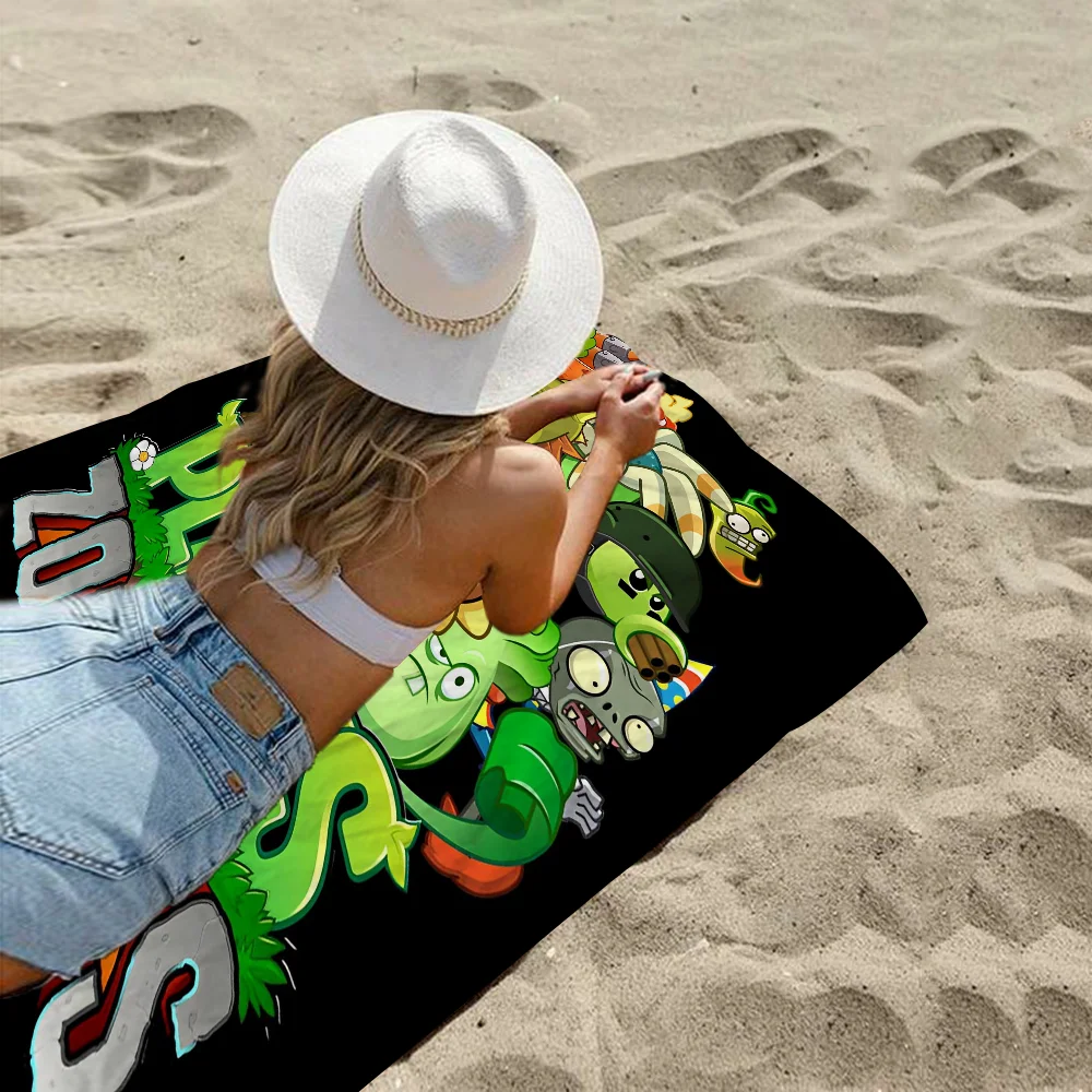 Plant-Vs -Zombie Beach Towel Cartoon Cute Summer Kids Large Bath Pool Beach Towel Microfiber Absorbent for Swimming Travel