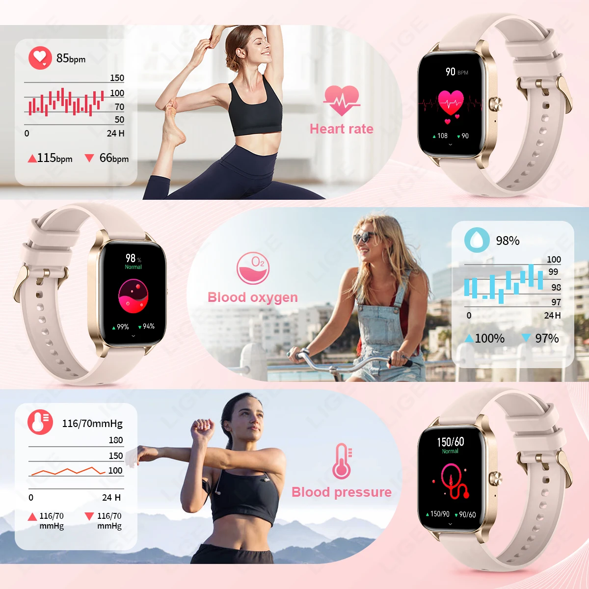 LIGE Fashion Smart Watch BT Call Custom Dial Curved Glass Luxury Bracelet Women\'s Health Monitor Lady Gift Clock Smartwatch Men
