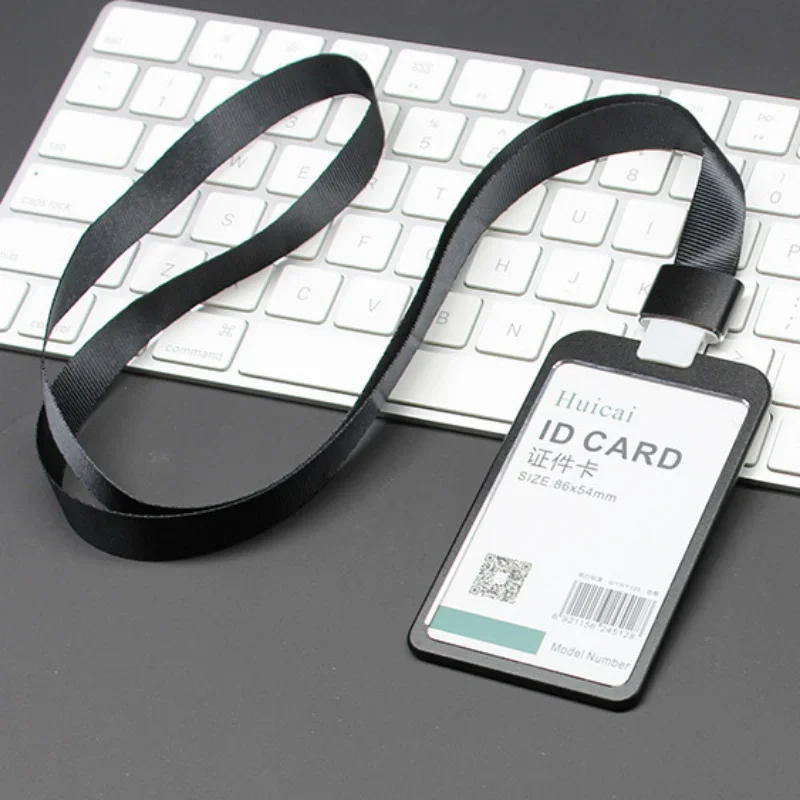 Aluminum Alloy Working Permit Case Pass Work Card Badge Holder ID Tag Cover Sleeve Access Pass Card Holder Lanyard Neck Strap