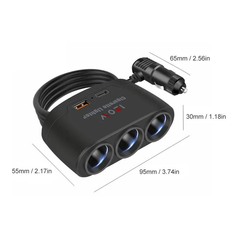 3 in 1 Dual USB Socket 120W Car Cigarette Lighter Splitter 12V 24V Fast Charger Plug Phone Power Adapter for Car DVR GPS Dashcam