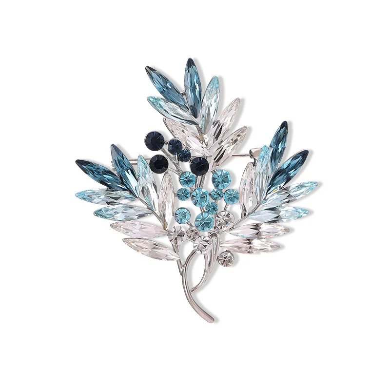 Gradient Color Rhinestone Leaf Brooch Branch Lapel Pin Elegant Women Clothing Decor Accessory For Banquet Party Formal Outfit