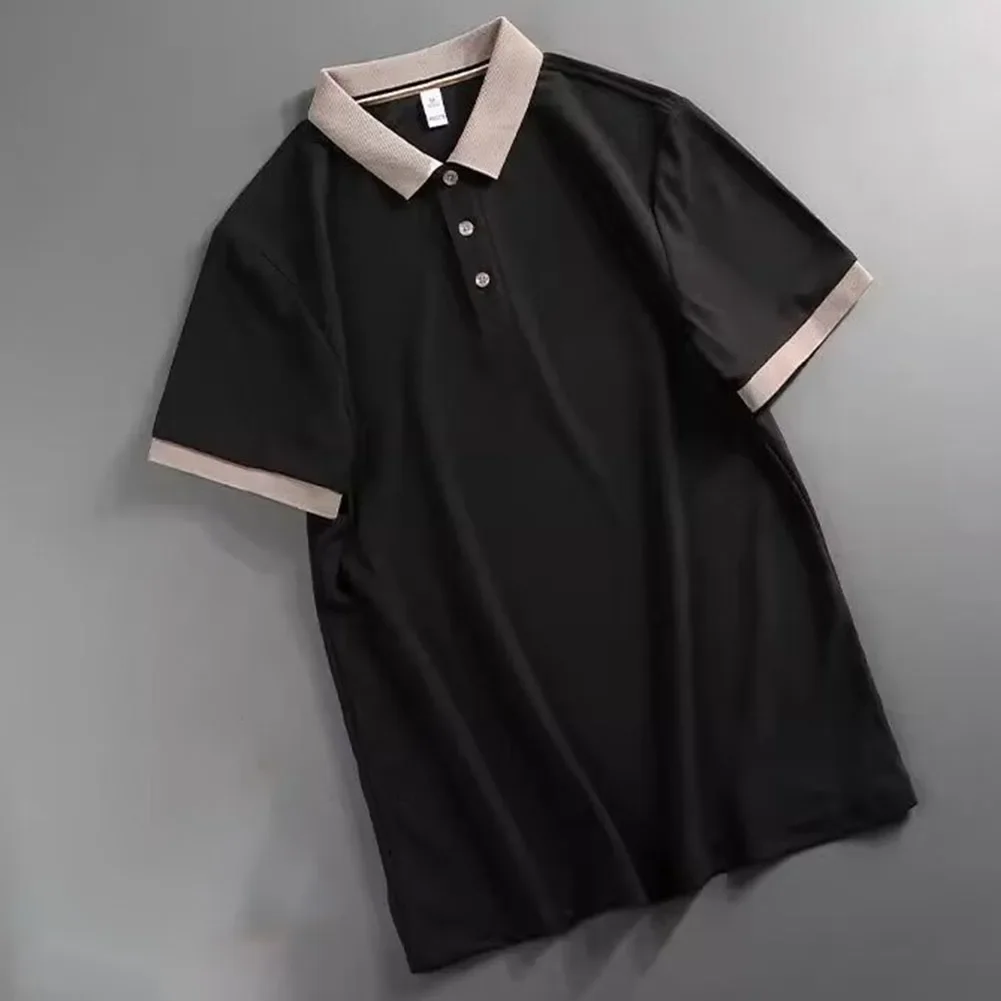 

Contrast Color Short Sleeve Shirt Casual Fashion Casual Top Business Casual Top Black And White Shirt Lapel Neckline