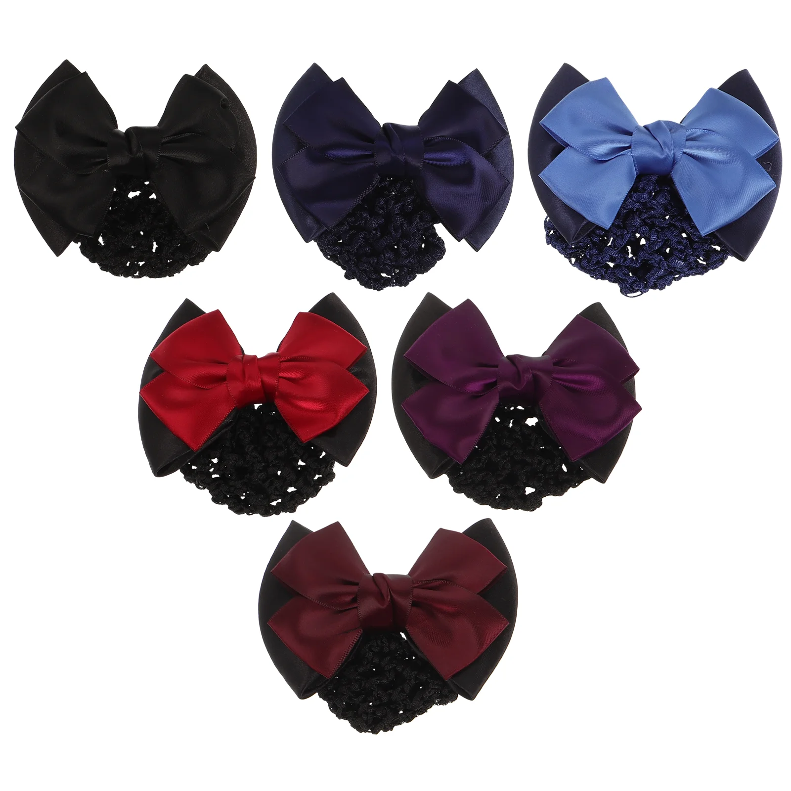 6 Buah Klip Elastis Rambut Wanita Jaring Sanggul Jaring Busur Hiasan Kepala Jepit Rambut Dasi Rambut Leher Dingin Kain Elastisitas Tinggi