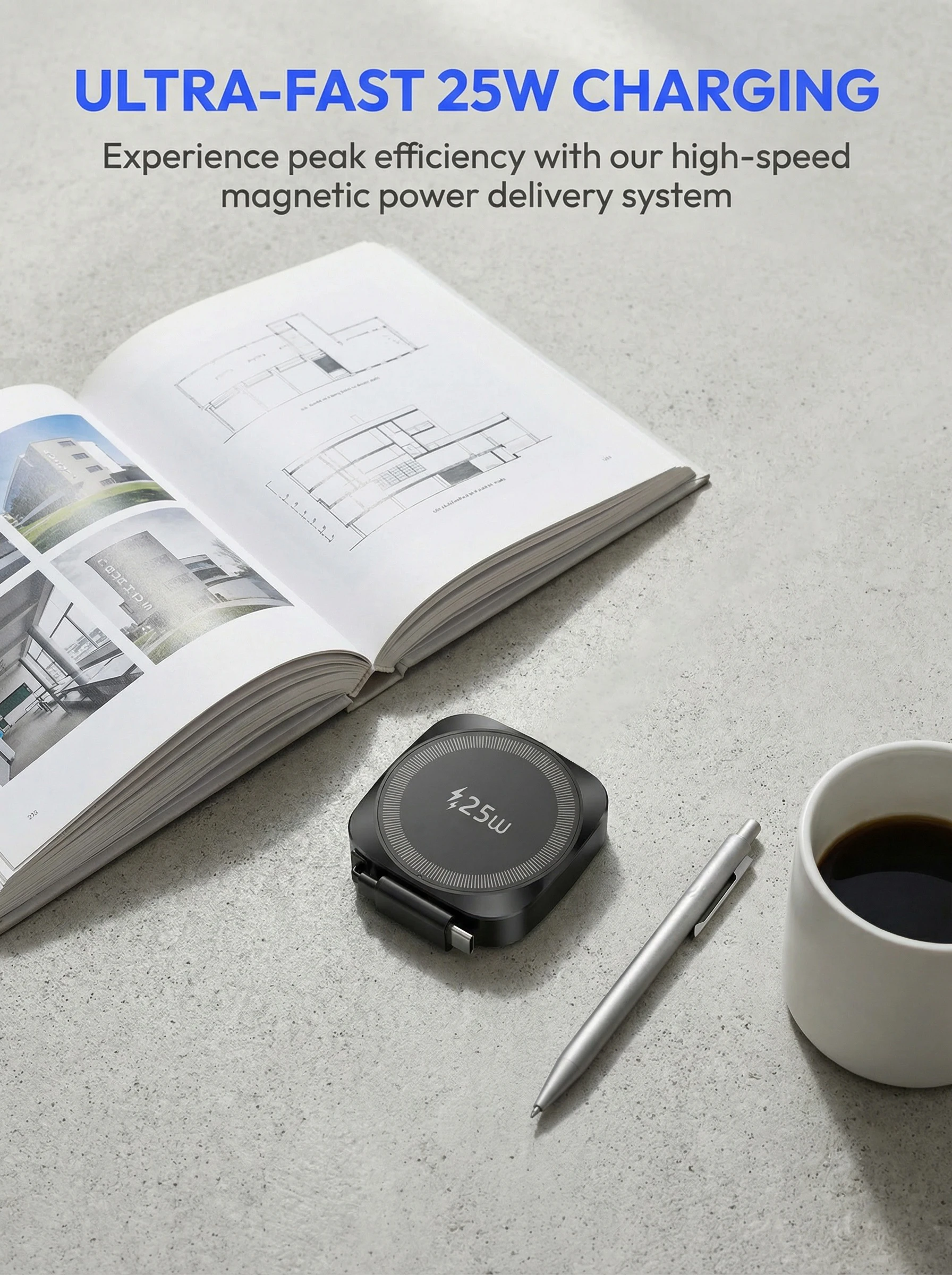 Qi2 25W Magnetisches Kabelloses Ladegerät für iPhone 17 16 15 Pro Max Airpods Kabelloses Schnell-Ladepad mit Ausziehbarem Typ-C-Kabel – Detail 6