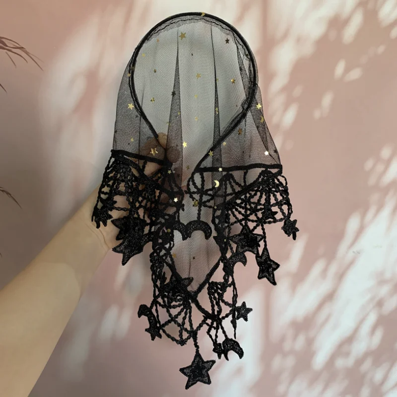 Halloween Headscarf Headband Ladies Moon Star Tulle Triangle Turban Hairbands Cosplay Wedding Party Hair Decor Accessories