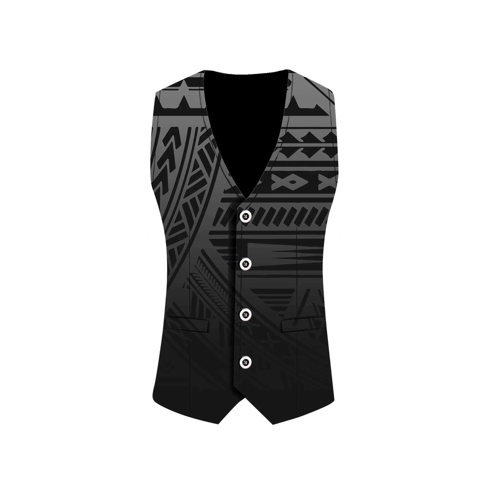 New Design 2024 Custom Polynesian Tribal Printed Mens Business Suit Vest Casual Dress Vest Single Button Slim Fit Waistcoat Vest