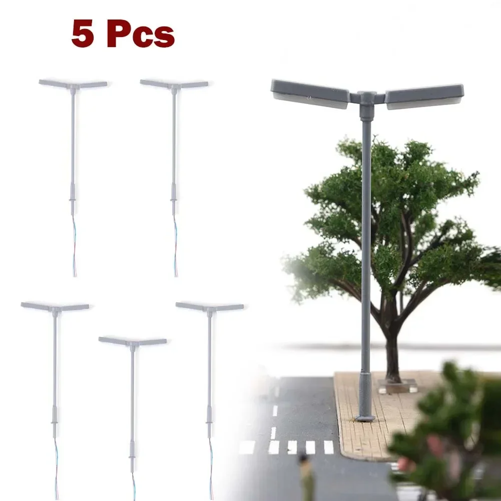 5pcs Model Lamp Layout Two-Heads Lights Lamppost Landscape Light Model Scale 1:150 Mini Garden Lamps Miniatures Decoration