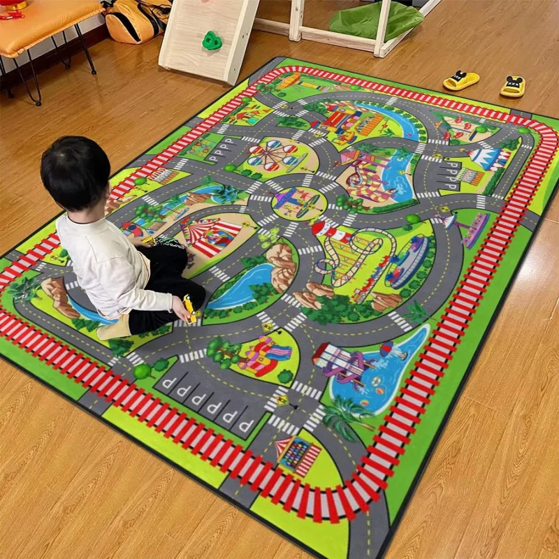 VIKAMA Road Traffic Amusement Carpet Living Room Bedroom Soft Floor Mat Construction Farm City Game Floor Mat Home Decoration