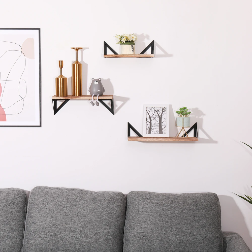 

Floating Shelves, Long Wall Shelves Set of 3, Wall Mounted Shelves with Brackets for Bedroom, Living Room,Bathroom– Natural Wood